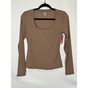 Pumiey Women's Scoop Neck Long Sleeve bodycon Top Size M NWT Brown Buttery Soft